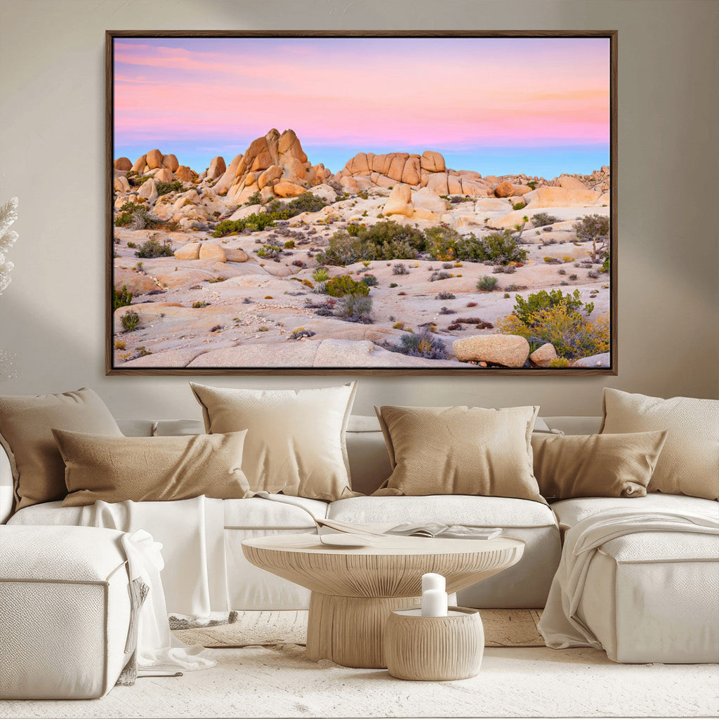 Vibrant Sunset Sky Wall Art Canvas Print, Framed Joshua Tree Desert Artwork