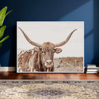 Longhorn Cow Wall Art Canvas Print, Framed Texas Ranch Print, Western Bull Art, Cowboy Decor