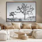Joshua Tree Wall Art Canvas Print, Framed Black and White Desert Landscape Artwork