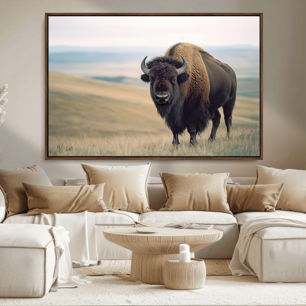 Bison Wall Art Canvas Print, Framed American Buffalo Rustic Western Artwork