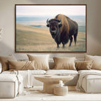 Bison Wall Art Canvas Print, Framed American Buffalo Rustic Western Artwork