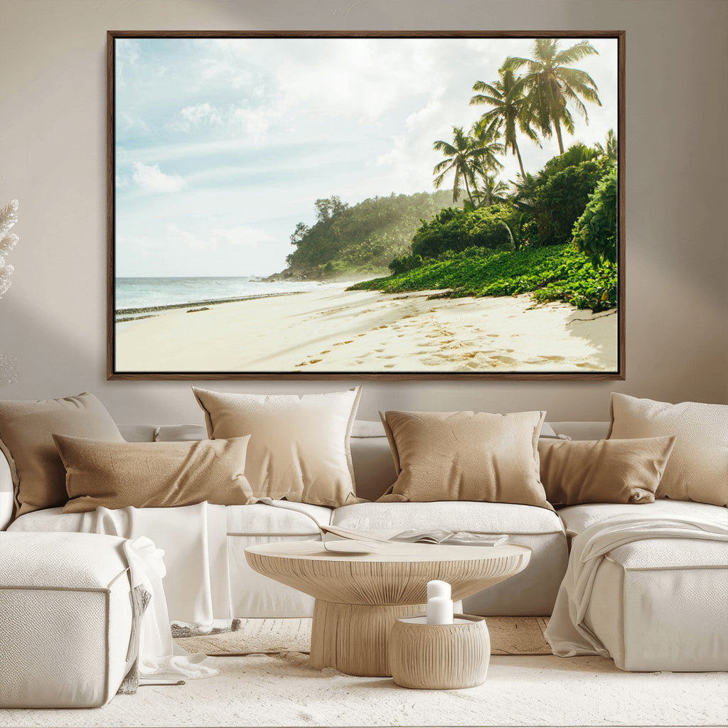 Relaxing Beach Wall Art Canvas Print, Framed Ocean View Coastal Serenity