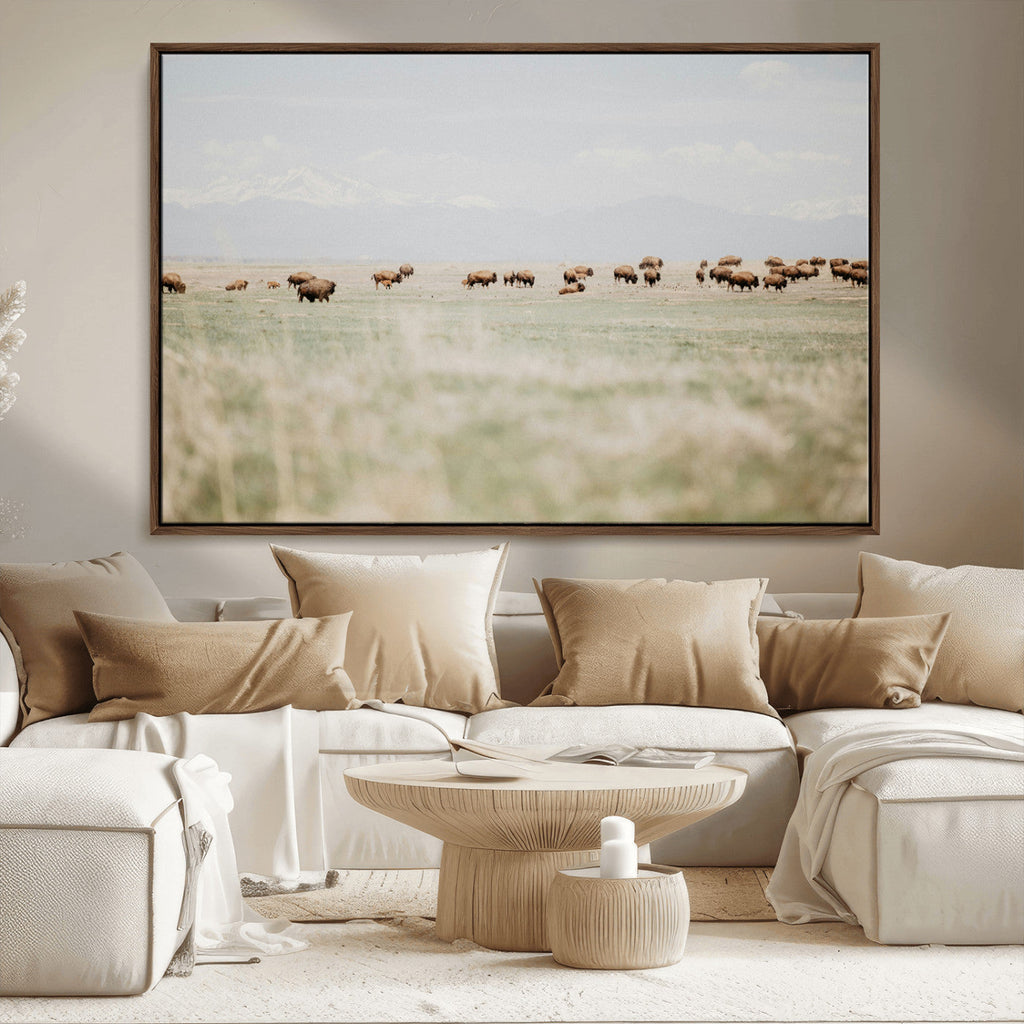 Bison Herd Wall Art Canvas Print, Framed Western Ranch Nature Scene