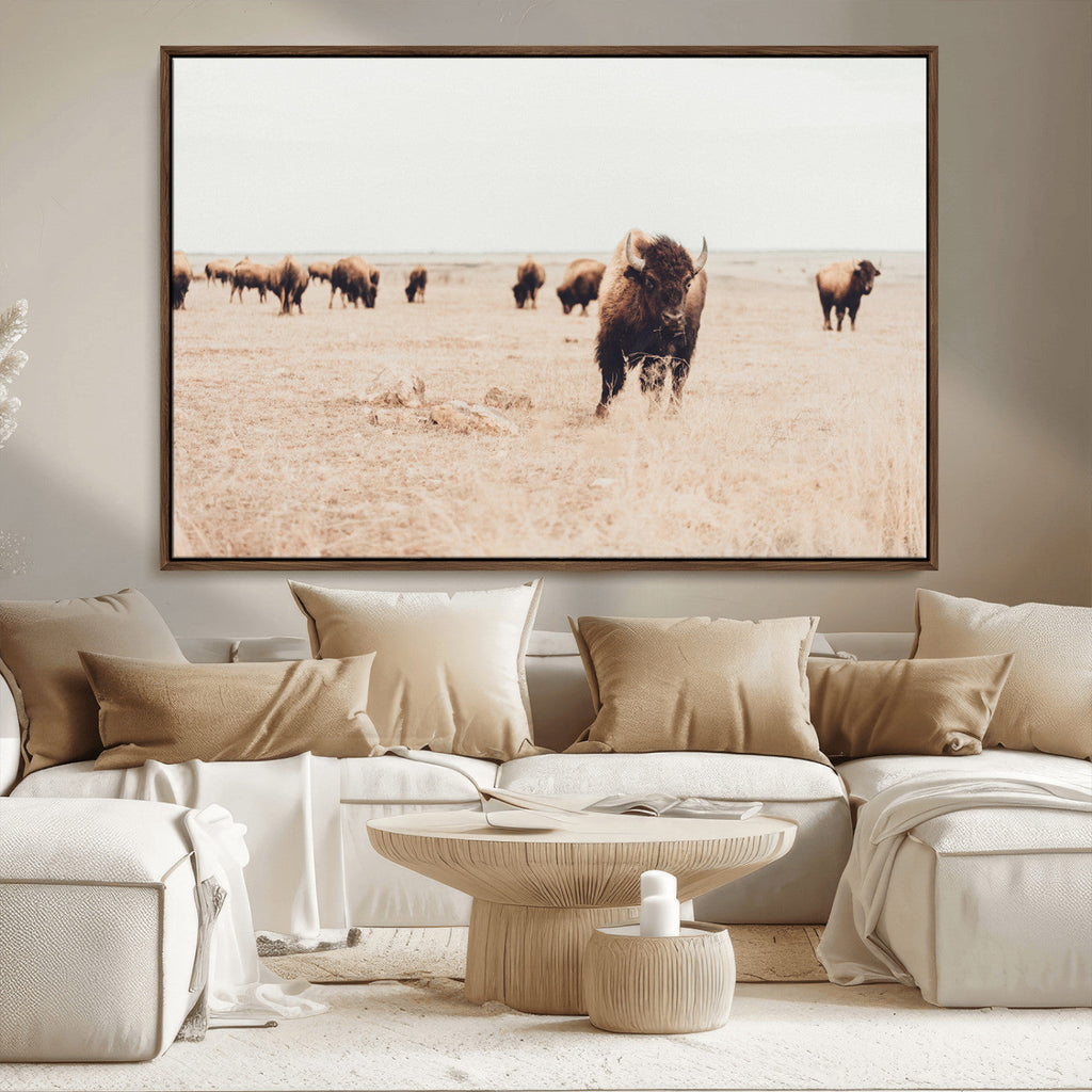 Bison Herd Wall Art Canvas Print, Framed Western Prairie Serenity