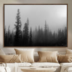 Misty Pines Wall Art Canvas Print, Framed Woodland Minimalist Black and White