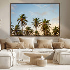 Palm Trees Wall Art Canvas Print, Framed Tropical Vibes Coastal Sunset