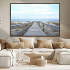 Beach Boardwalk Wall Art Canvas Print, Framed Coastal Serenity Ocean View