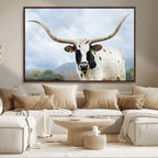 Texas Longhorn Wall Art Canvas Print, Framed Western Rustic Farmhouse