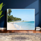 Palm Tree Coast Wall Art Canvas Print, Framed Island Getaway with Crystal Blue Water