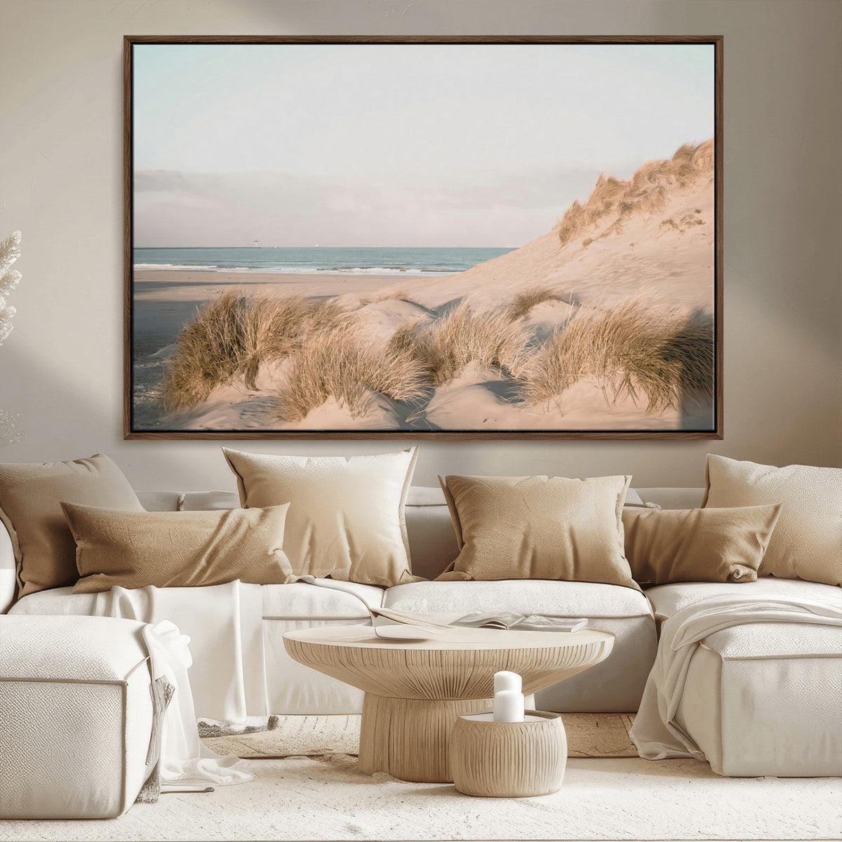 Beach Landscape Wall Art Canvas Print, Framed Sand Dune Photography, Minimalist Seascape Coastal Decor
