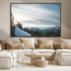 Snowy Mountains Wall Art Canvas Print, Framed Alpine Landscape Frosty Peaks Artwork