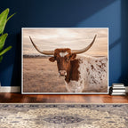 Texas Longhorn Cow Canvas Wall Art, Majestic Bull on a Rustic Western Farm