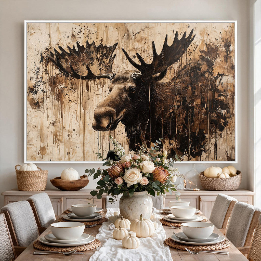 Moose Canvas Wall Art, Rustic Wildlife Painting Print