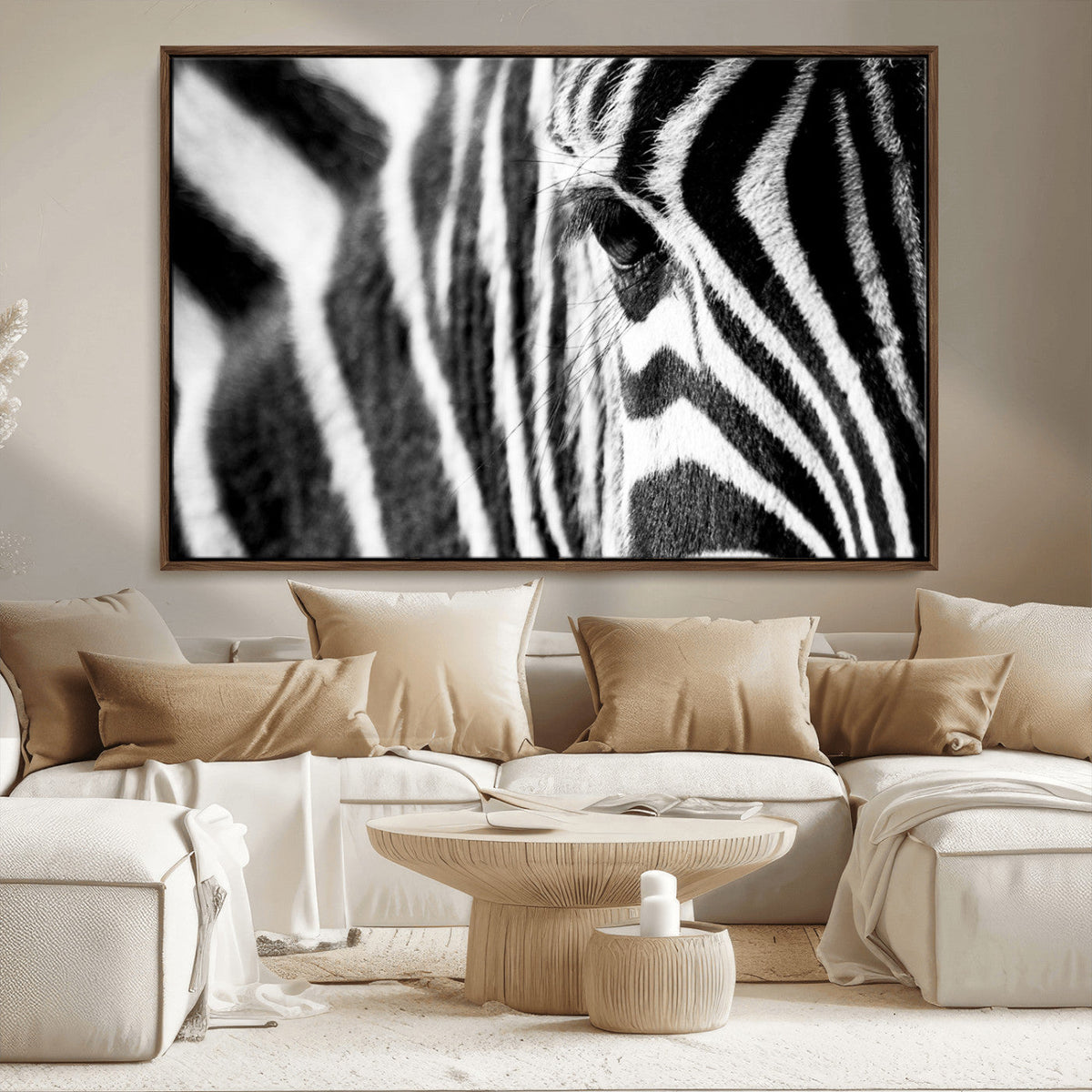 Zebra Stripes Wall Art Canvas Print, Black and White Close Up Wildlife Pattern