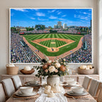 Wrigley Field Baseball Stadium Canvas Wall Art, Packed Crowd and Chicago Skyline