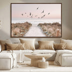 Coastal Pathway Canvas Wall Art Print, Framed Seaside Landscape with Beach and Birds