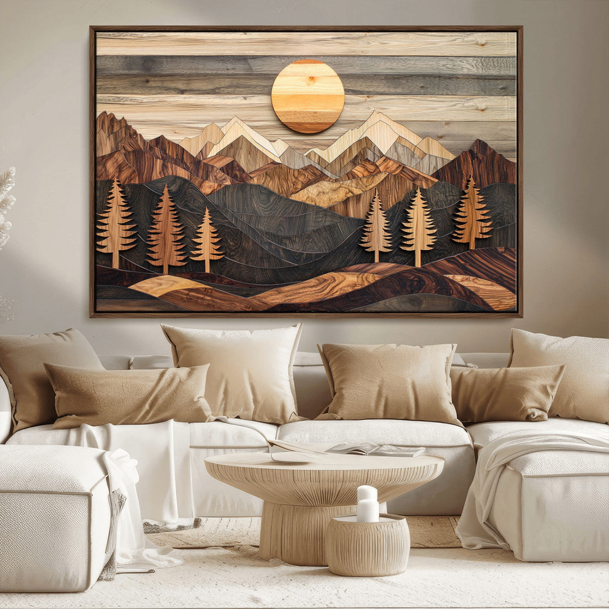 Wooden Mountain Layers Art | Rustic Pine Tree Landscape