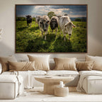 Grazing Cattle Herd Wall Art Canvas Print, Framed Green Pasture Farm Scene