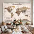 Custom Push Pin World Map Wall Art Canvas Print | Personalized Travel Tracker