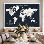 Custom World Map Wall Art Canvas Print | Personalized Push Pin Travel Tracker