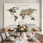 Personalized Travel Tracker Map with Pins, Framed World Map for Home and Office
