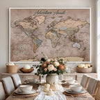 Custom Push Pin World Map Wall Art Canvas Print | Personalized Travel Tracker
