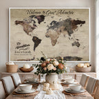 Custom Beige Modern Push Pin World Map Wall Art, Honeymoon and Anniversary Gift, Dining Room and Study Decor