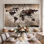 Personalized Push Pin World Map Wall Art Canvas Print, Customizable Framed Travel Map - NEWMAP-085