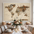 Vintage World Map Wall Art Canvas Print for Living Room, Office and Study