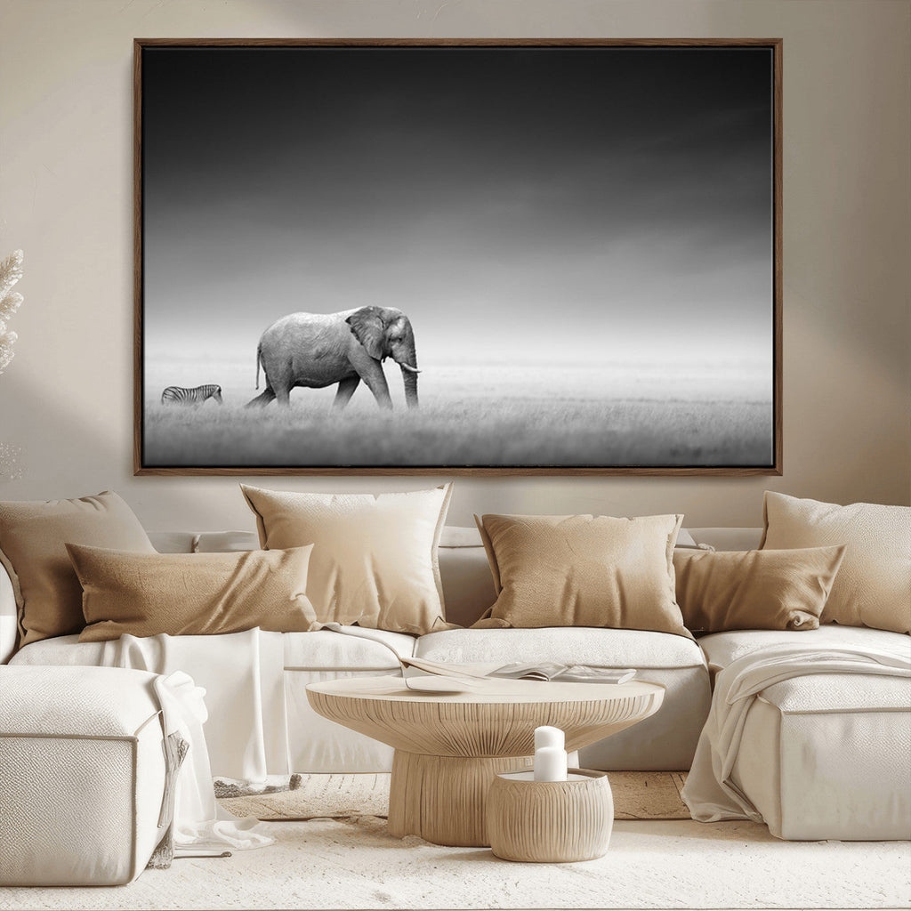 Elephant and Zebra Wall Art Canvas Print, Modern Artwork