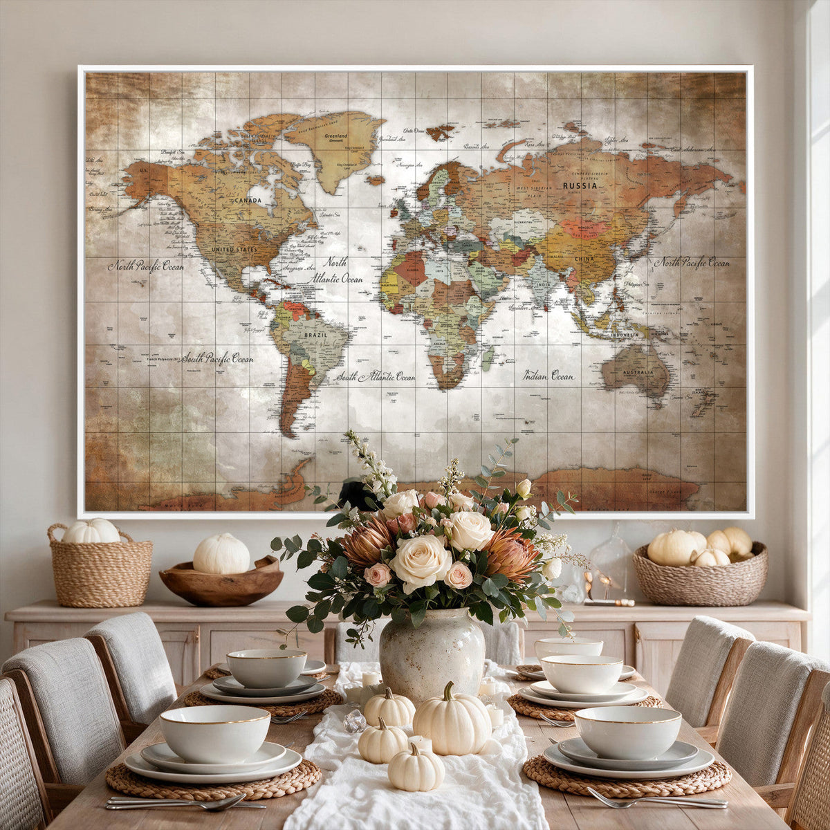 Vibrant Watercolor World Map Canvas Wall Art | Framed Travel Map
