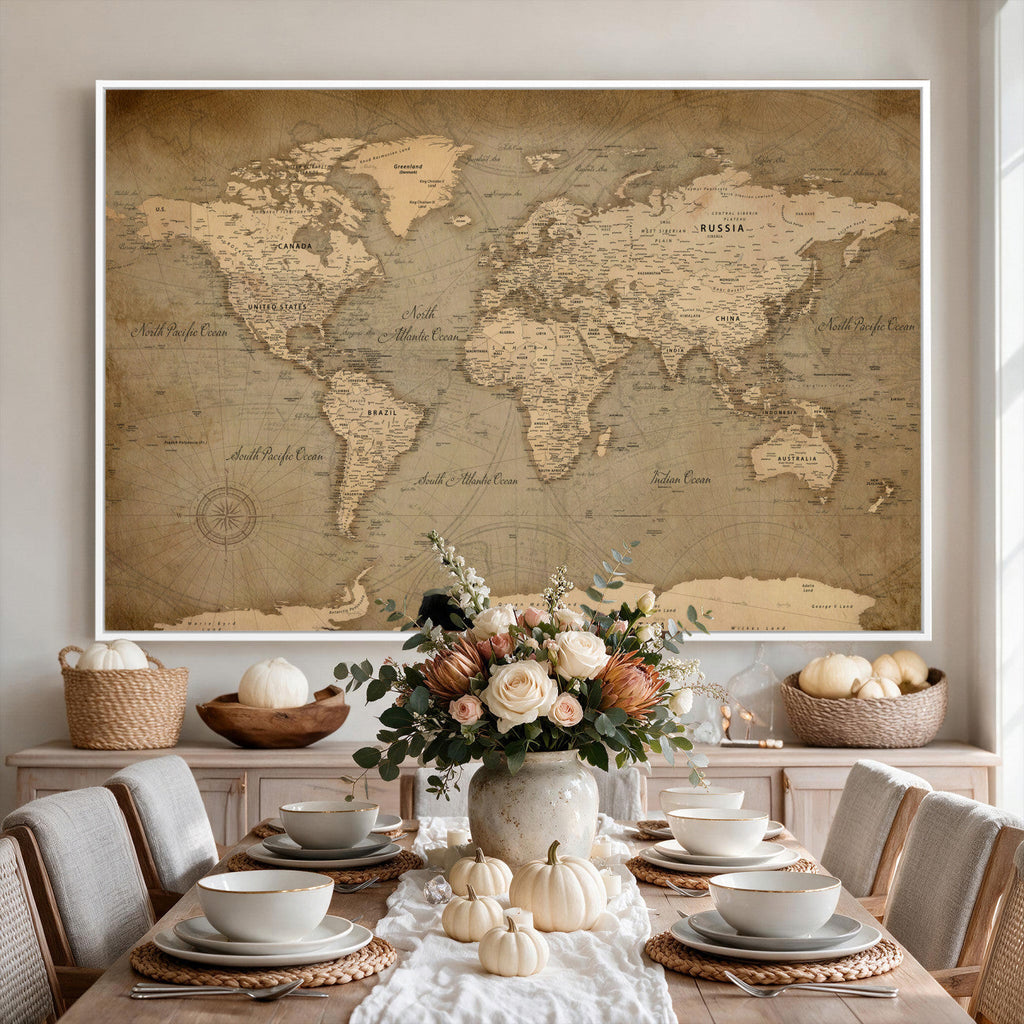 Dark World Map Canvas Print | Framed Travel Map Wall Art