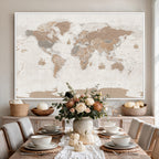 Framed Large World Map Canvas Print for Office Decor
