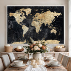 Framed Large World Map Wall Art Canvas Print for Living Room