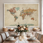 Vintage World Map Canvas Wall Art Print | Framed Modern World Map