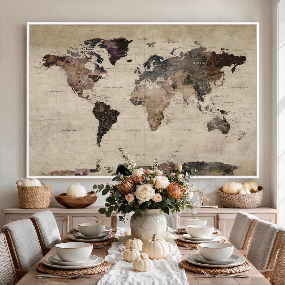 World Map Canvas Print, Detailed Map of the World, Adventure Gift for Couples and Anniversaries