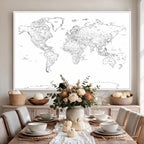 World Map Canvas Print, Framed Modern Detailed Map of the World for Home or Office