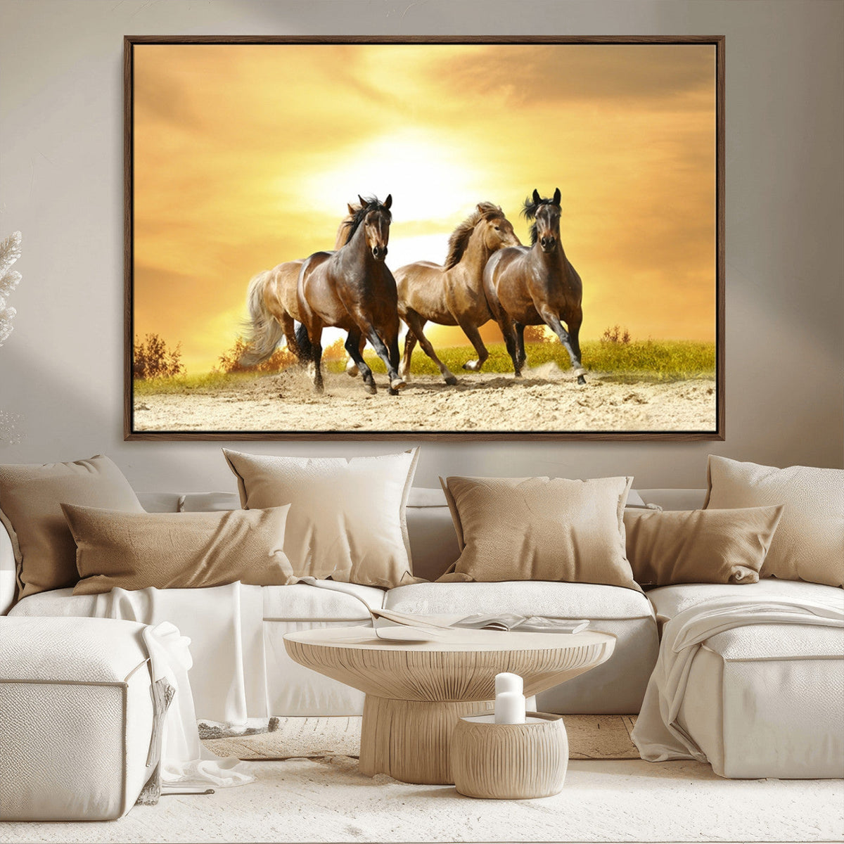 Wild Horses Wall Art Canvas Print, Framed Galloping Herd