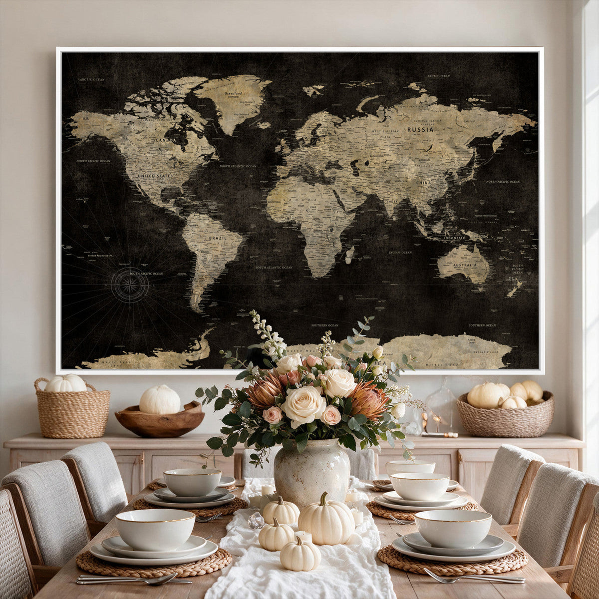 Push Pin World Map Canvas Wall Art Print, Interactive Travel Map