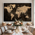Brown World Map Canvas Print | Modern Travel Map Wall Art