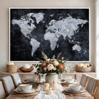 Black World Map Canvas Print | Detailed Map for Couples and Anniversary Gift
