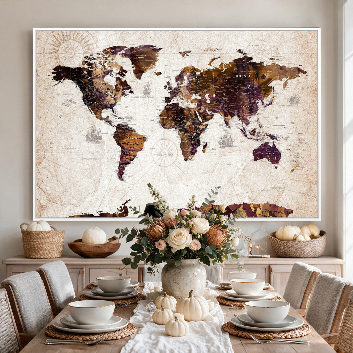 Blue Watercolor World Map Canvas Print | Framed Modern Wall Art