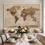 World Map Canvas Wall Art Print, Detailed Global Map Artwork