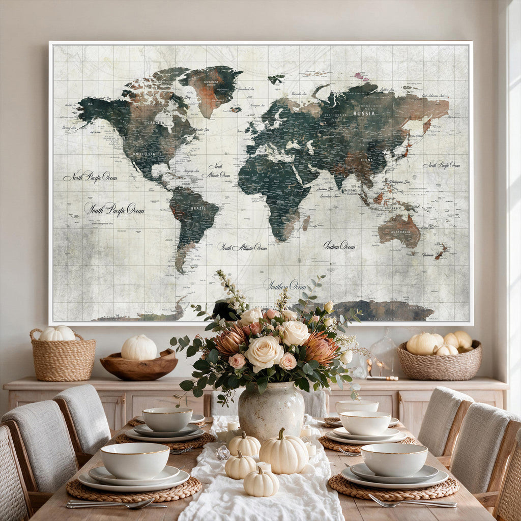World Map Canvas Print | Framed Travel Map Wall Art for Couples