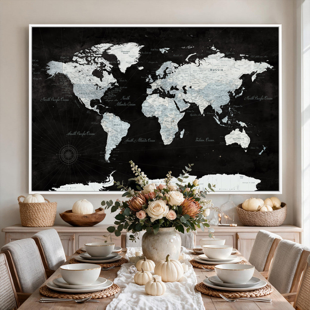 World Map Canvas Print | Framed Push Pin Wall Art, Color Splash Travel Map