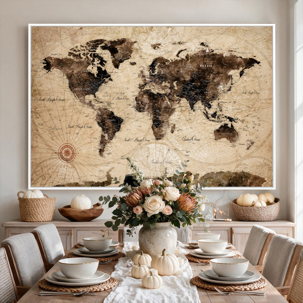 World Map Wall Art Canvas Print