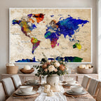 Watercolor World Map Canvas Print | Framed Wall Art for Couples