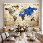 World Map Canvas Print | Colorful Abstract Travel Map, Framed Wall Art