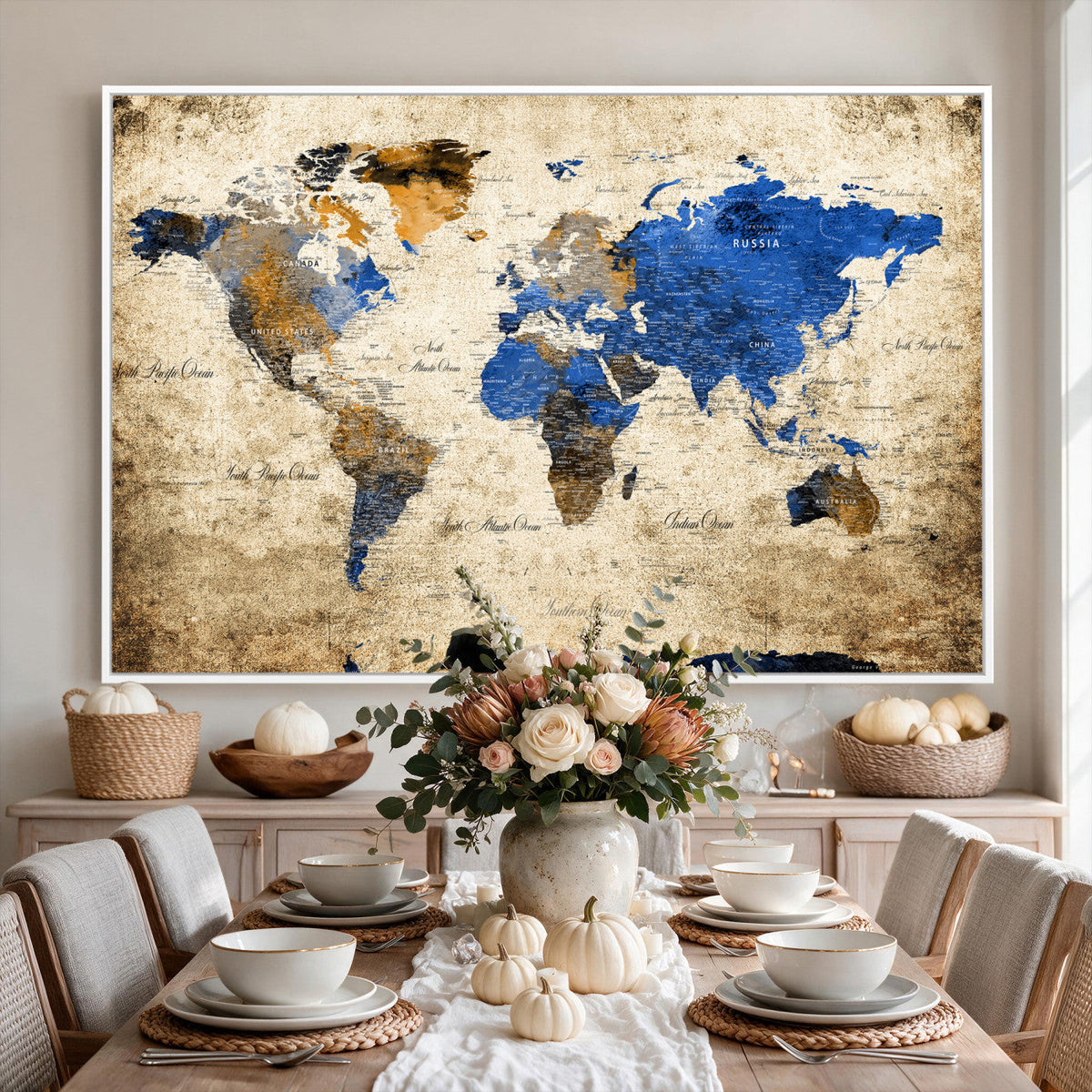 World Map Canvas Print | Colorful Abstract Travel Map, Framed Wall Art