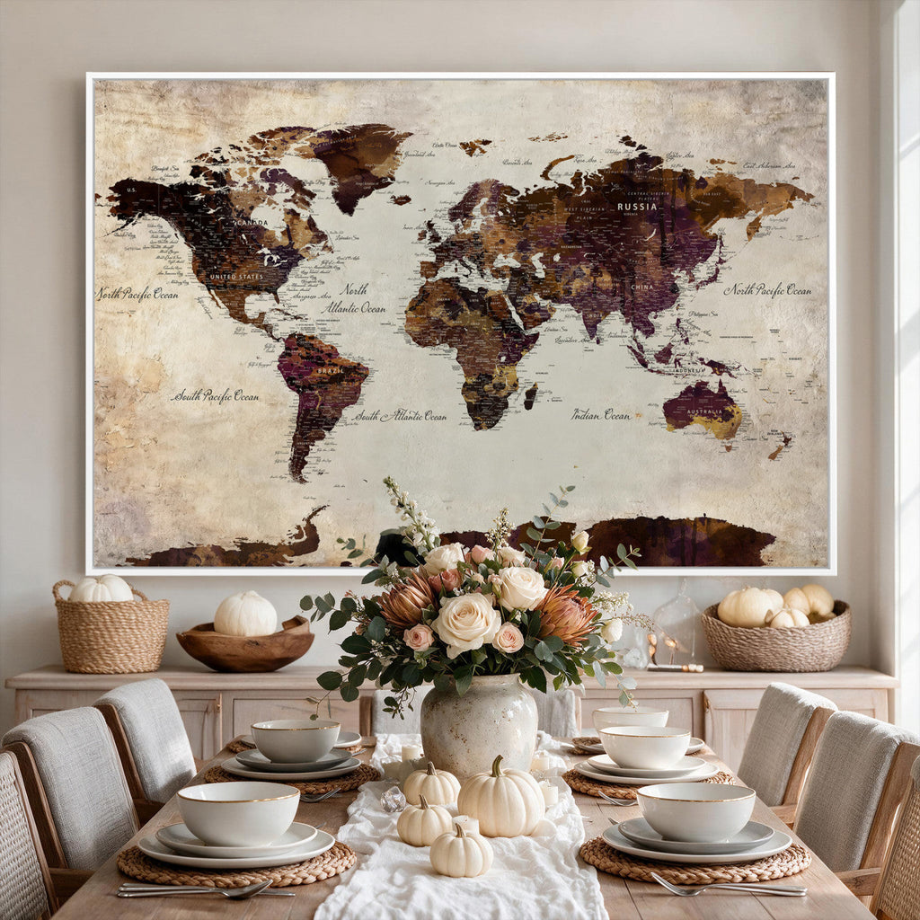 World Map Canvas Triptych | Colorful Global Wall Art for Living Rooms